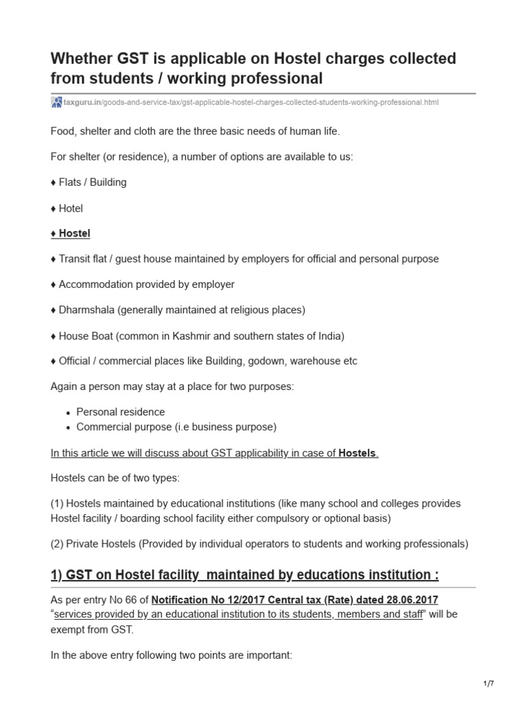 GST Applicability on Hostel Services | PDF | Tuition Payments ...