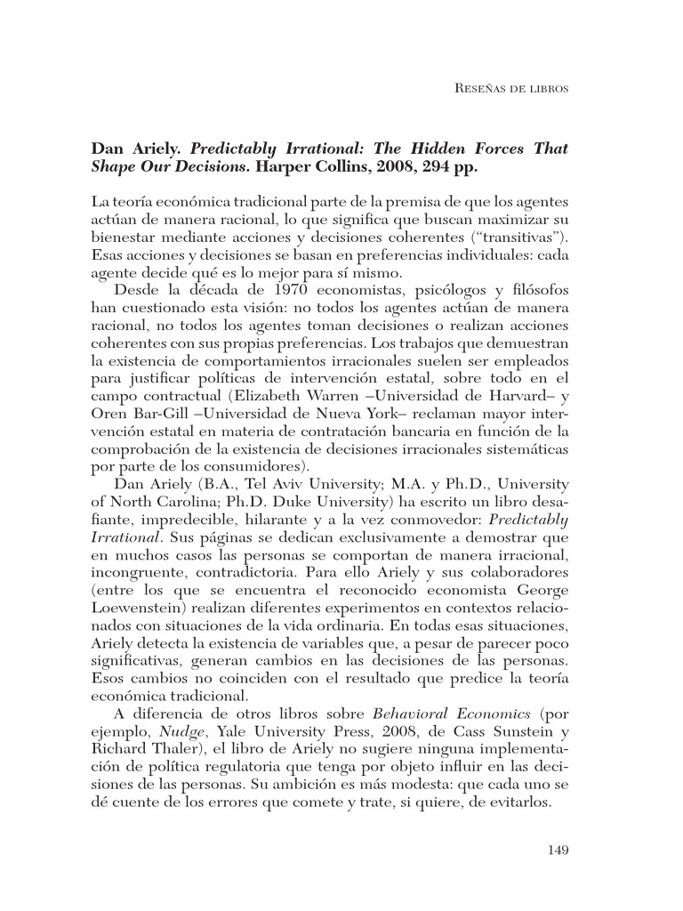 Comportamiento Irracional en Decisiones | PDF | Relaciones personales ...