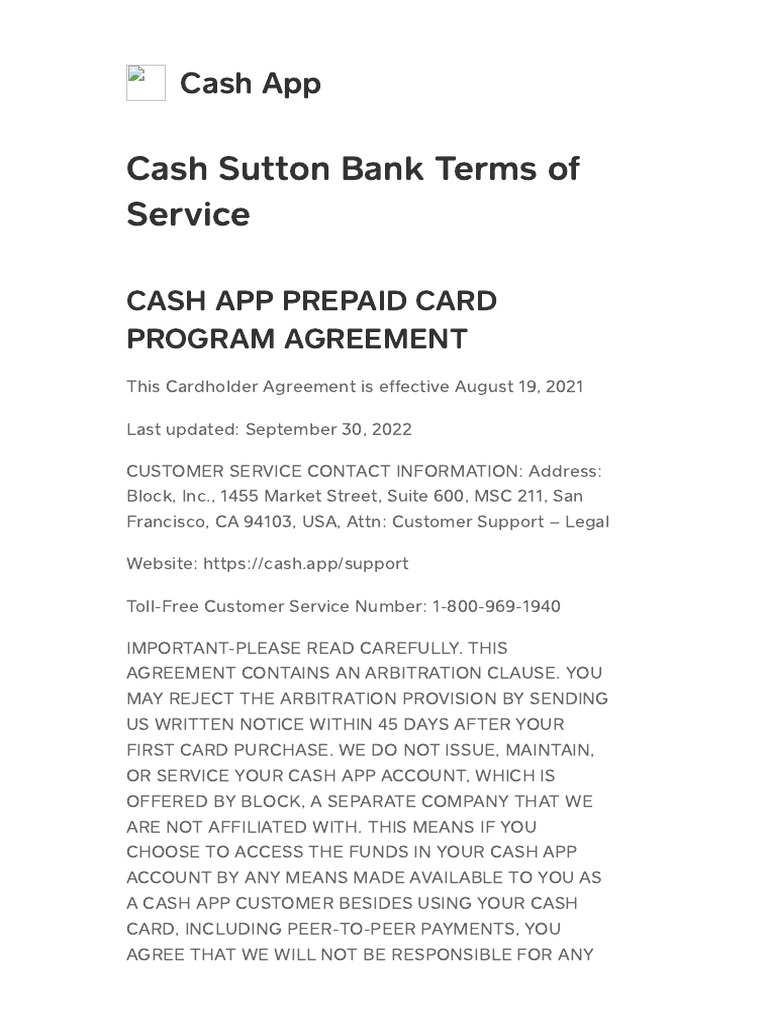 This Cash App Prepaid Card Program Agreement Outlines The Terms and  Conditions Governing The Cash App Prepaid Card Program | PDF | Debit Card |  Credit Card