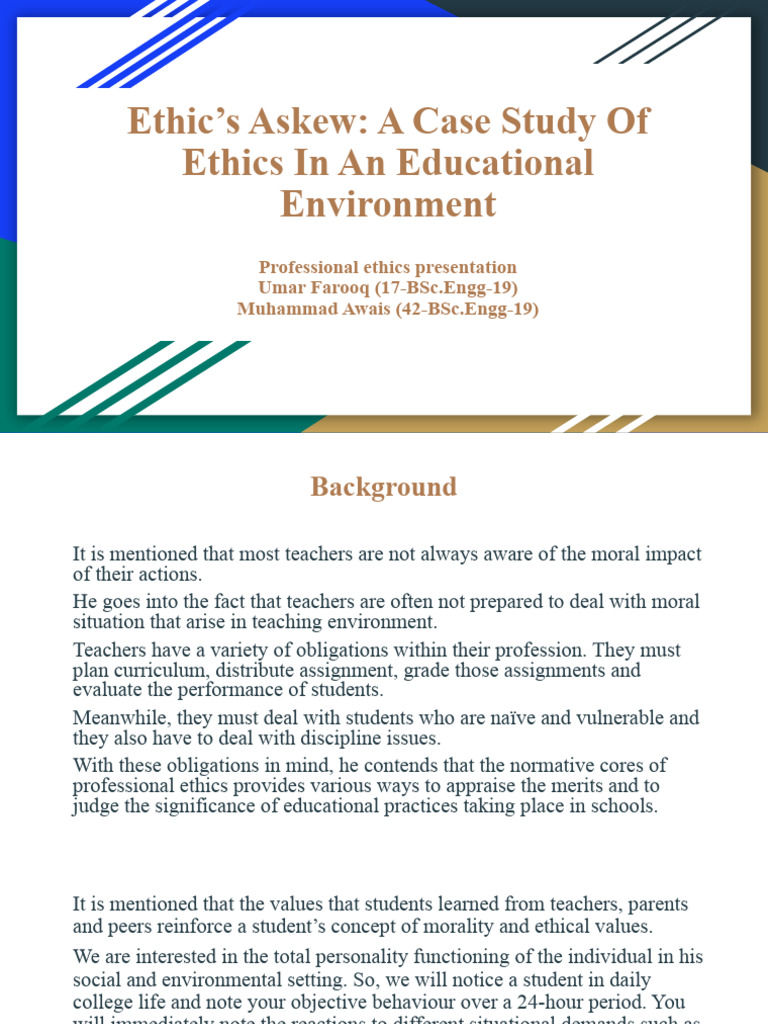 Ethics in Education: A Case Study Analysis | PDF | Teachers | Psychology