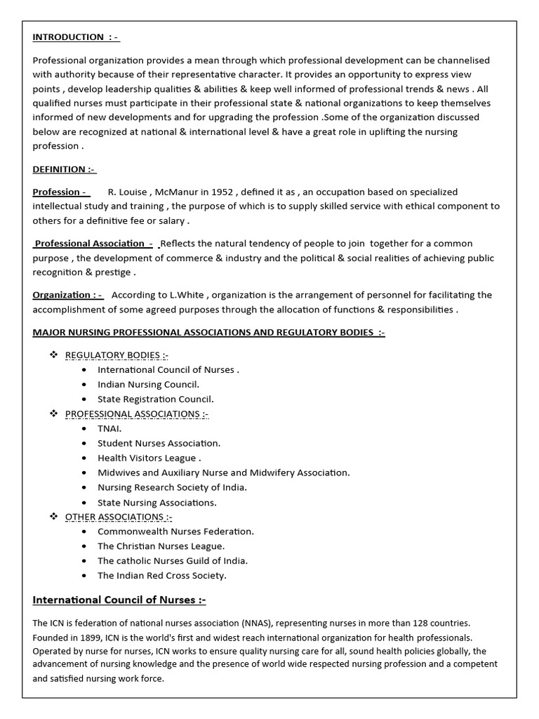 Major Nursing Associations Overview | PDF | Nursing | Midwife