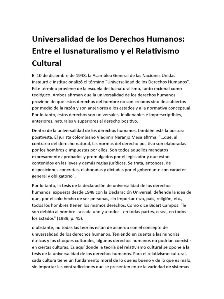 Universalidad de Los Derechos Humanos | PDF | Derechos humanos | La Ley