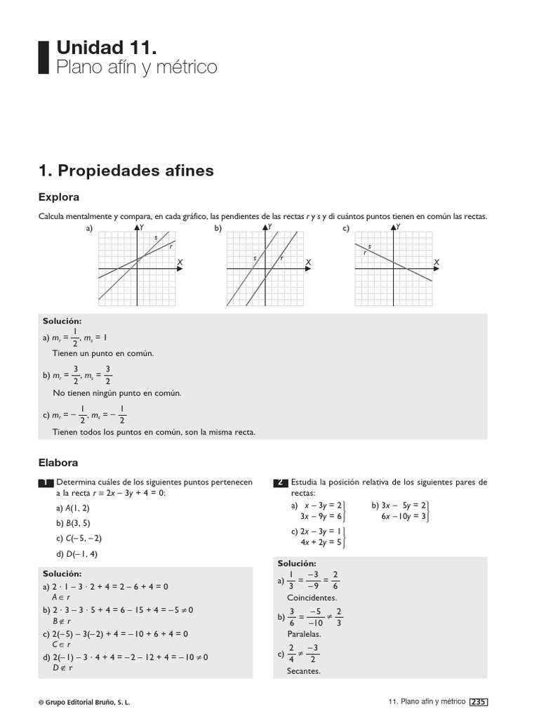SOLUCIONARIO BRUÑO MATEMÁTICAS Tema 11 Plano Afín y Métrico Descargar