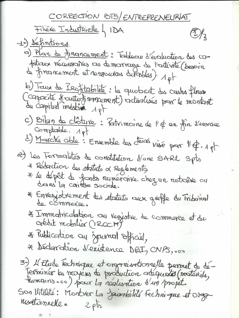 Corrigé BTS 2013 Entrepreneuriat IDA | PDF