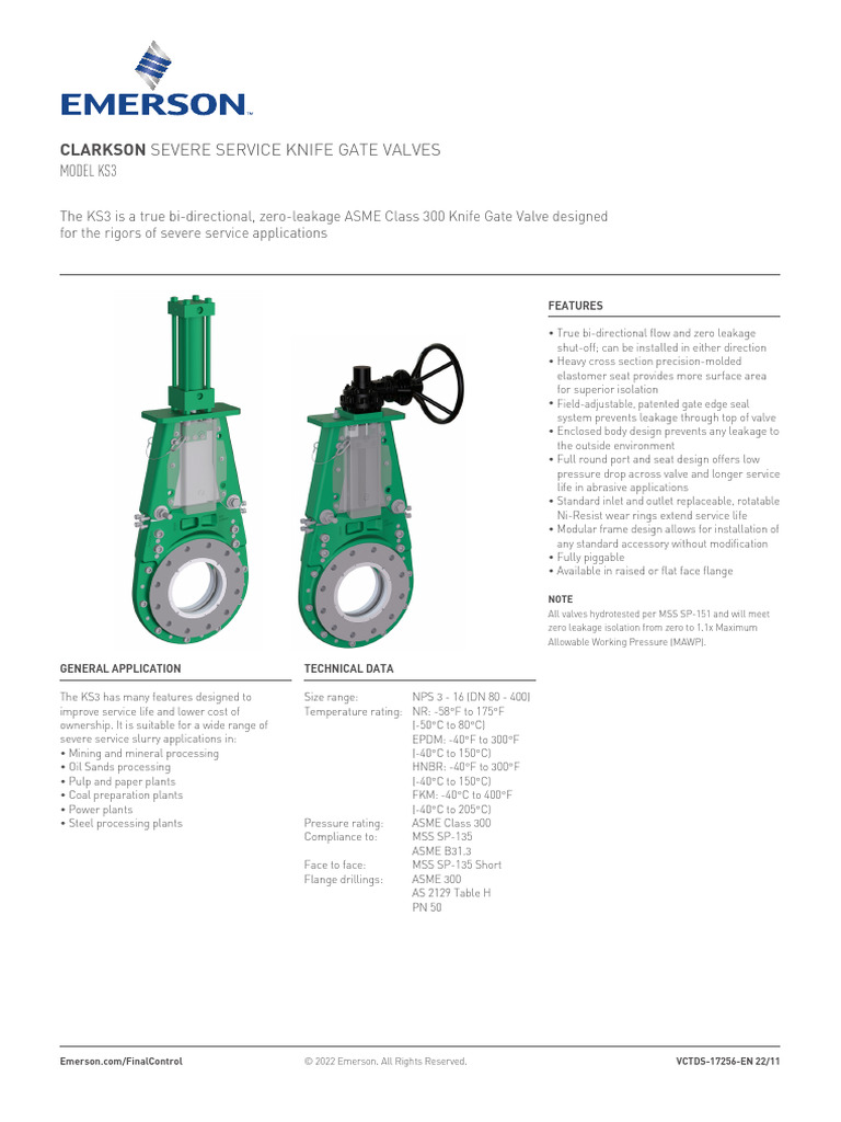 Clarkson Knife Gate Valves KS3 Data Sheet 202211 r00 PDF