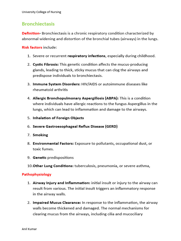 bronchiectasis | PDF | Respiratory Tract | Respiratory Diseases