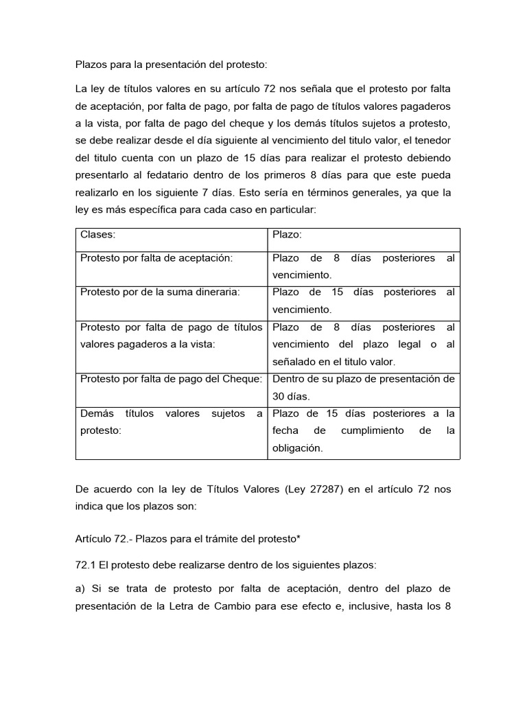 Plazos para el Protesto de Títulos Valores | PDF | Ley común