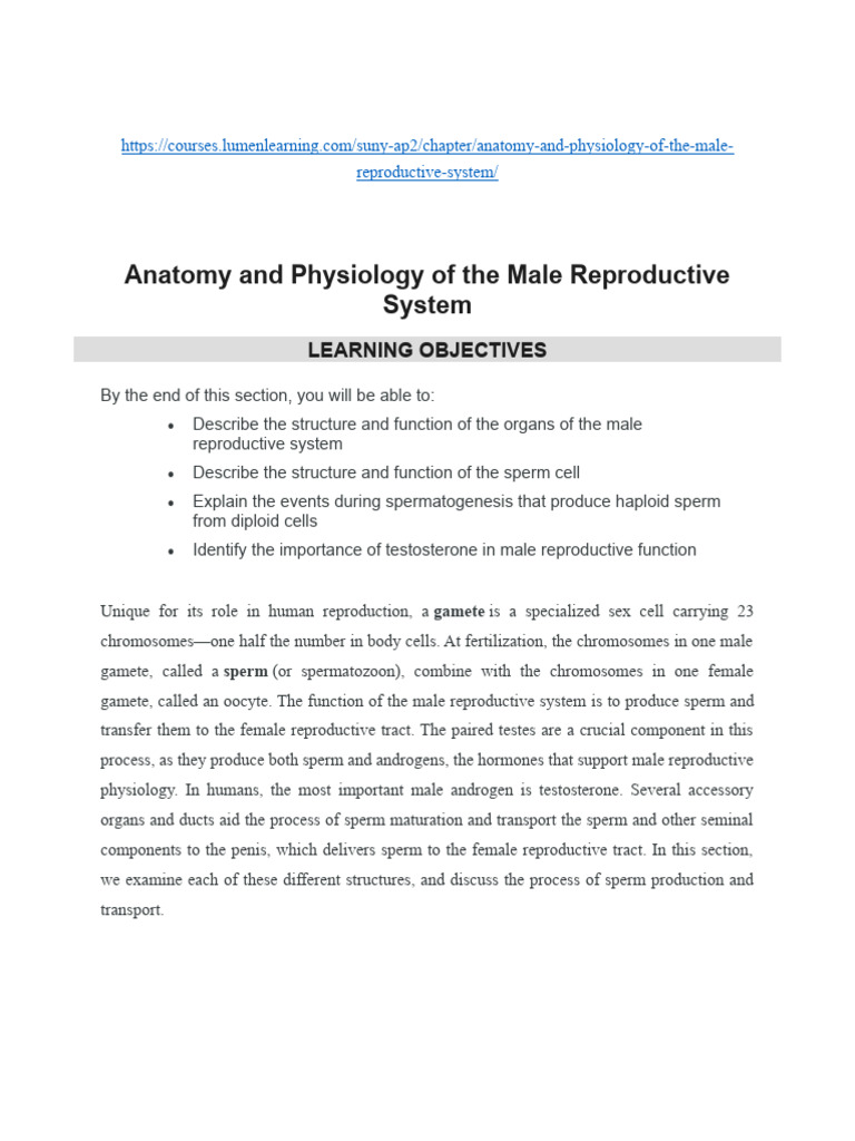 Anatomy and Physiology of The Male and Female Reproductive System | PDF ...