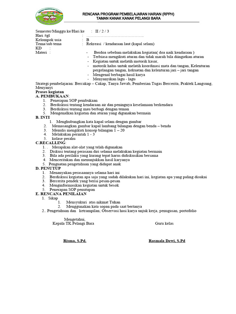 RPPH TK Baru | PDF | Karier & Perkembangan