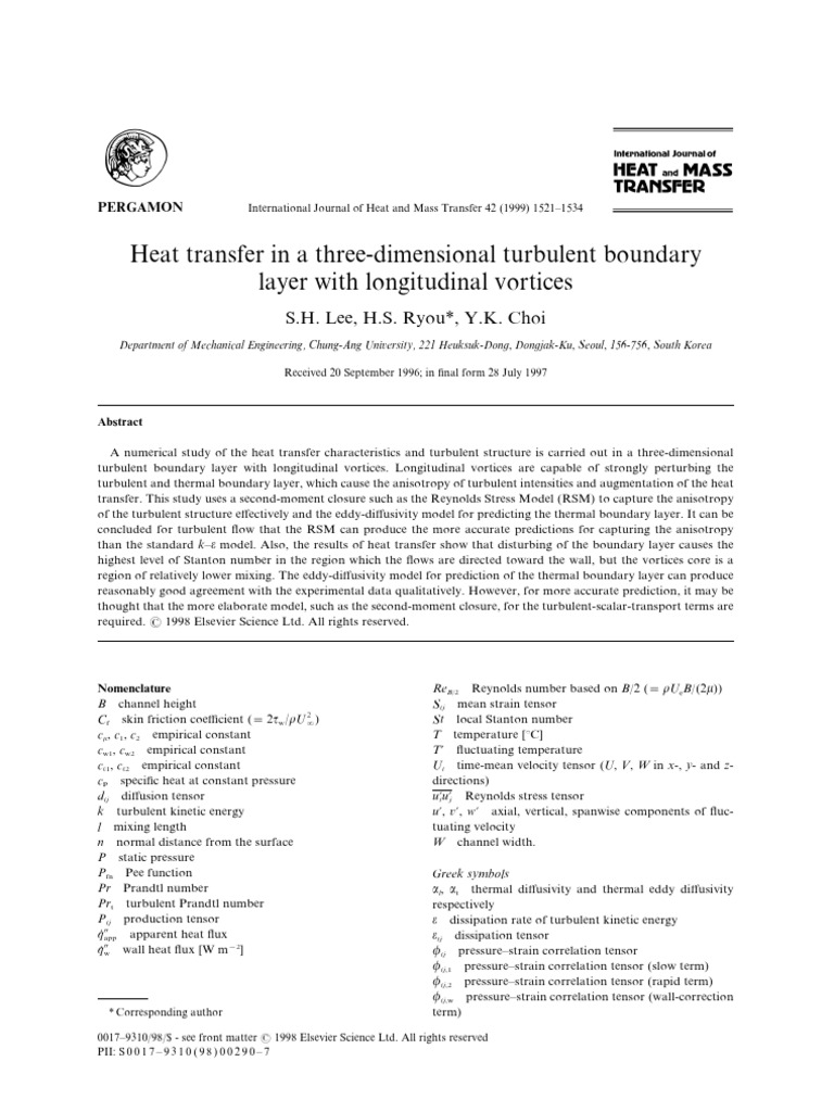 Heat Transfer in A Three!dimensional Turbulent Boundary Layer With ...