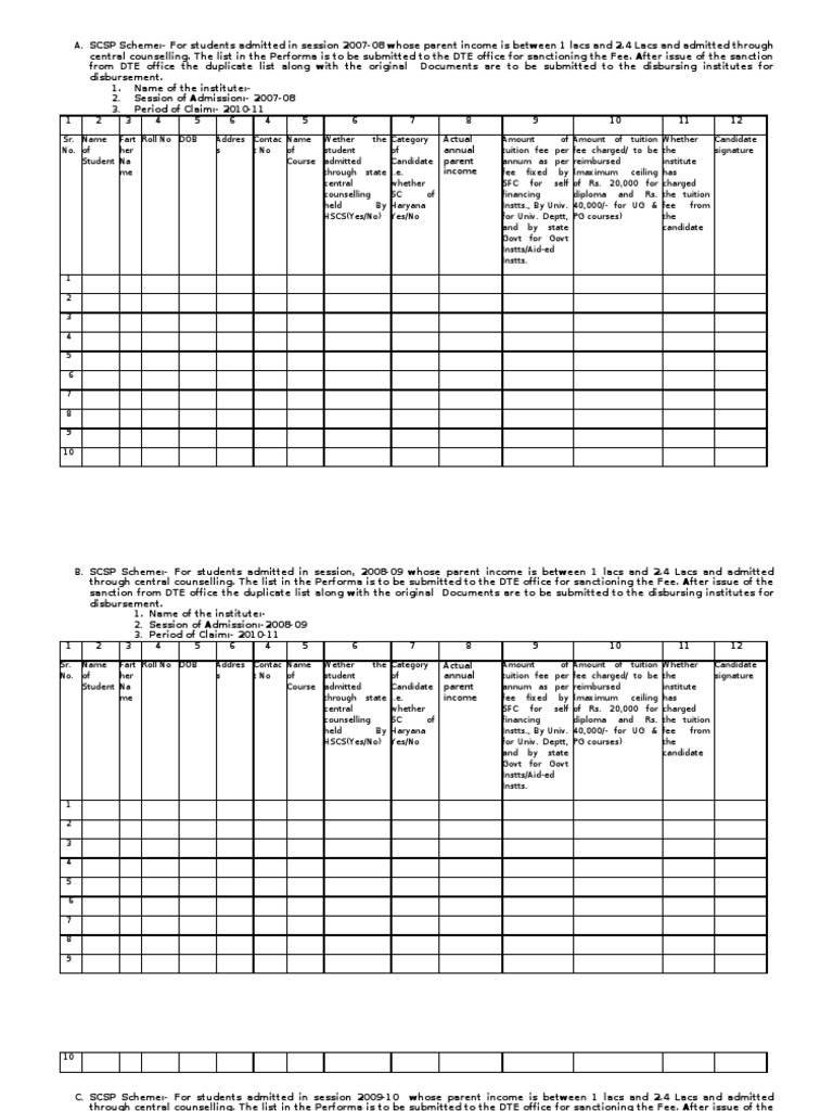 A. SCSP Scheme:-For Students Admitted in Session 2007-08 Whose Parent ...