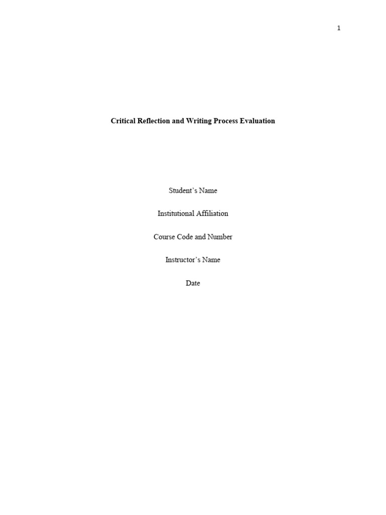 Critical Reflection and Writing Process Evaluation | PDF | Critical ...