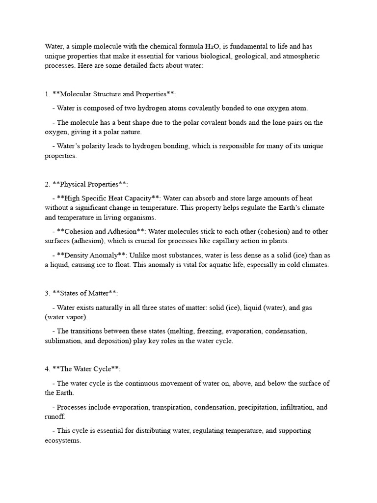 Water Properties And Functions
