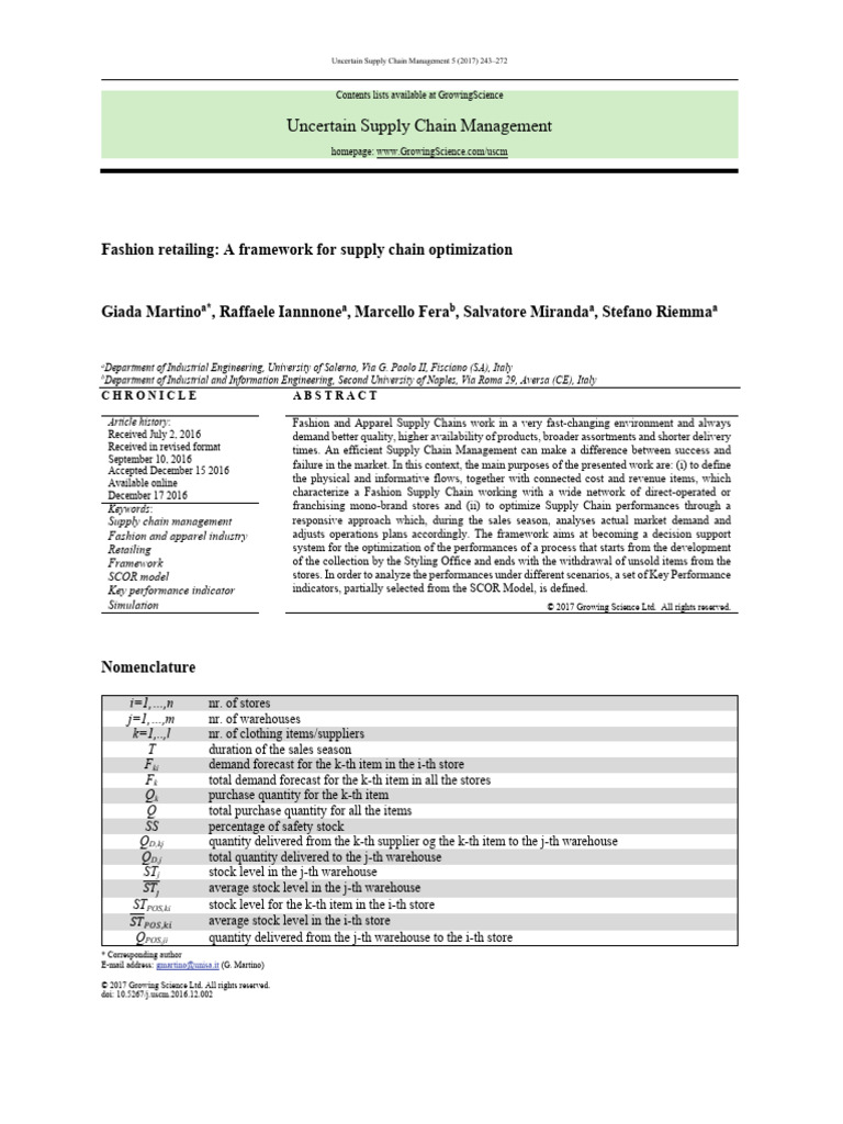 Fashion Supply Chain Optimization Framework | PDF | Supply Chain ...
