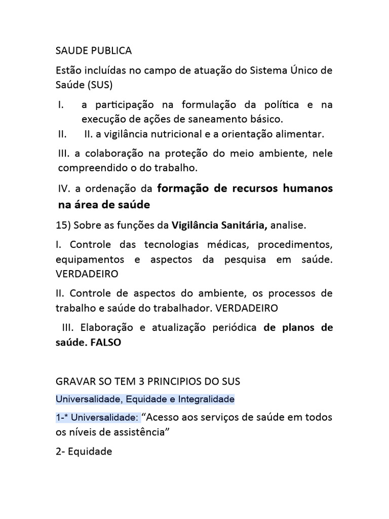 Funções e Princípios do SUS e Saúde Pública | PDF | Epidemiologia