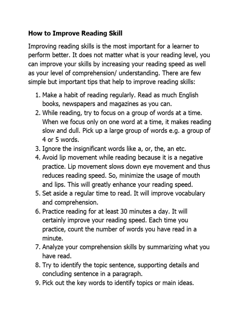 How To Improve Reading Skill | PDF | Word | Reading Comprehension