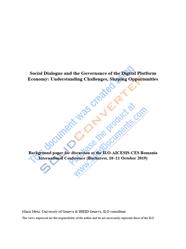 Social Dialogue and The Governance of The Digital Platform Economy ...
