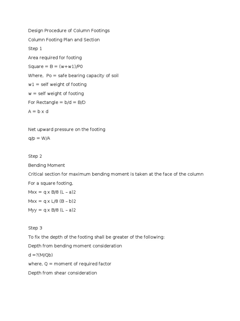 Column Footing Design Procedure | PDF