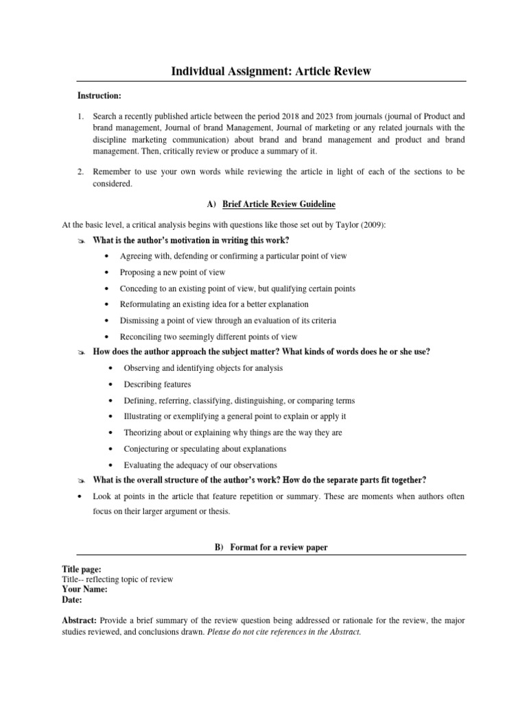 2023 Article Review Guideline Pdf Brand Methodology