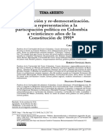 Liberalización y Re-Democratización. de La Representación A La Participación Política en Colombia A Veinticinco Años de La Constitución de 1991