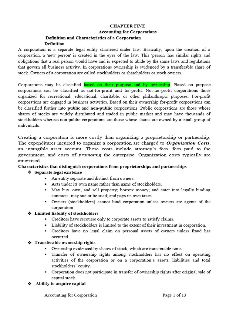 Accounting For Corporation Final Pdf Stocks Treasury Stock