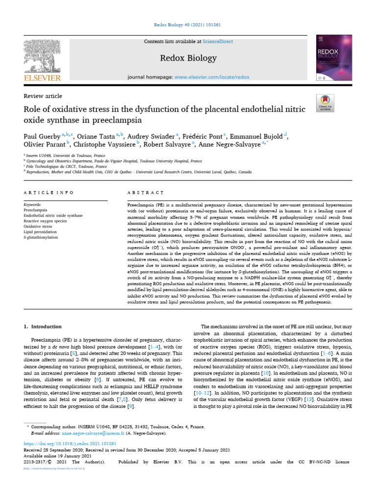 2021 Role of Oxidative Stress in The Dysfunction of The Placental ...