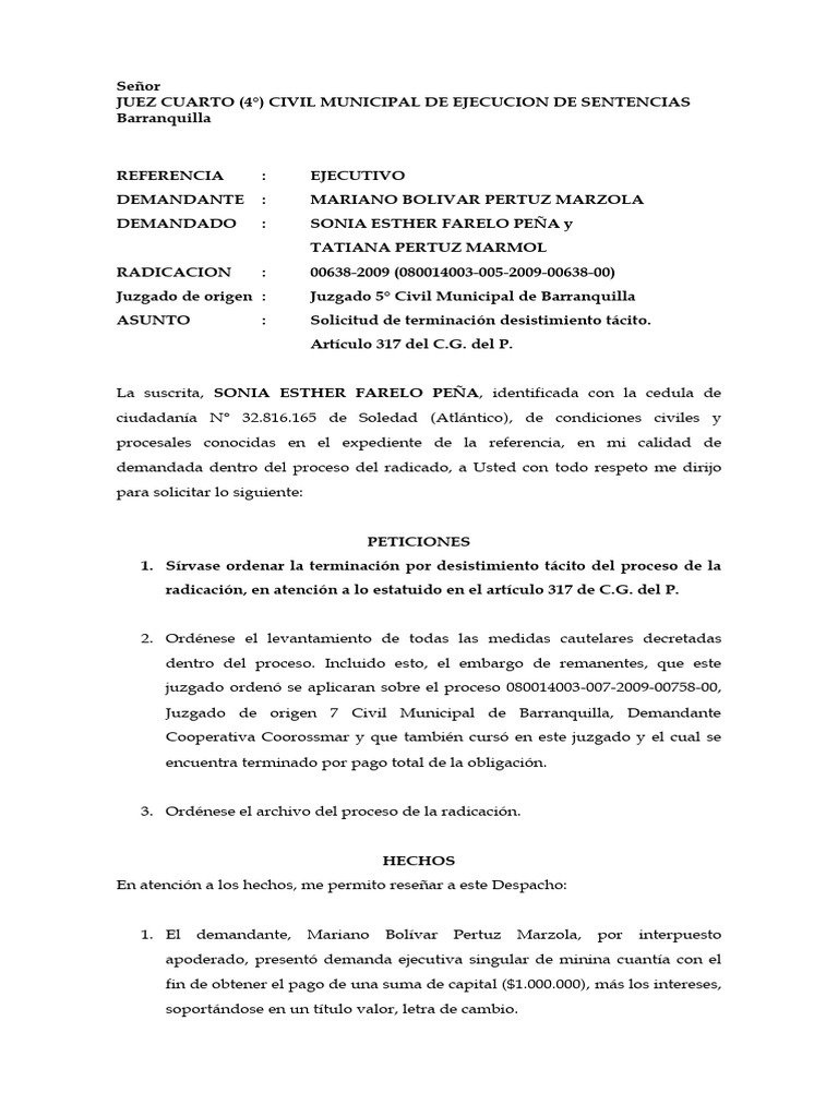 Solicitud de Desistimiento Tácito en Proceso | PDF | Justicia | Crimen ...
