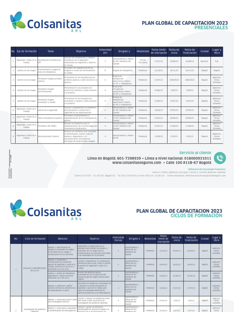 Plan Global de Capacitación 2023 | PDF | Bogotá