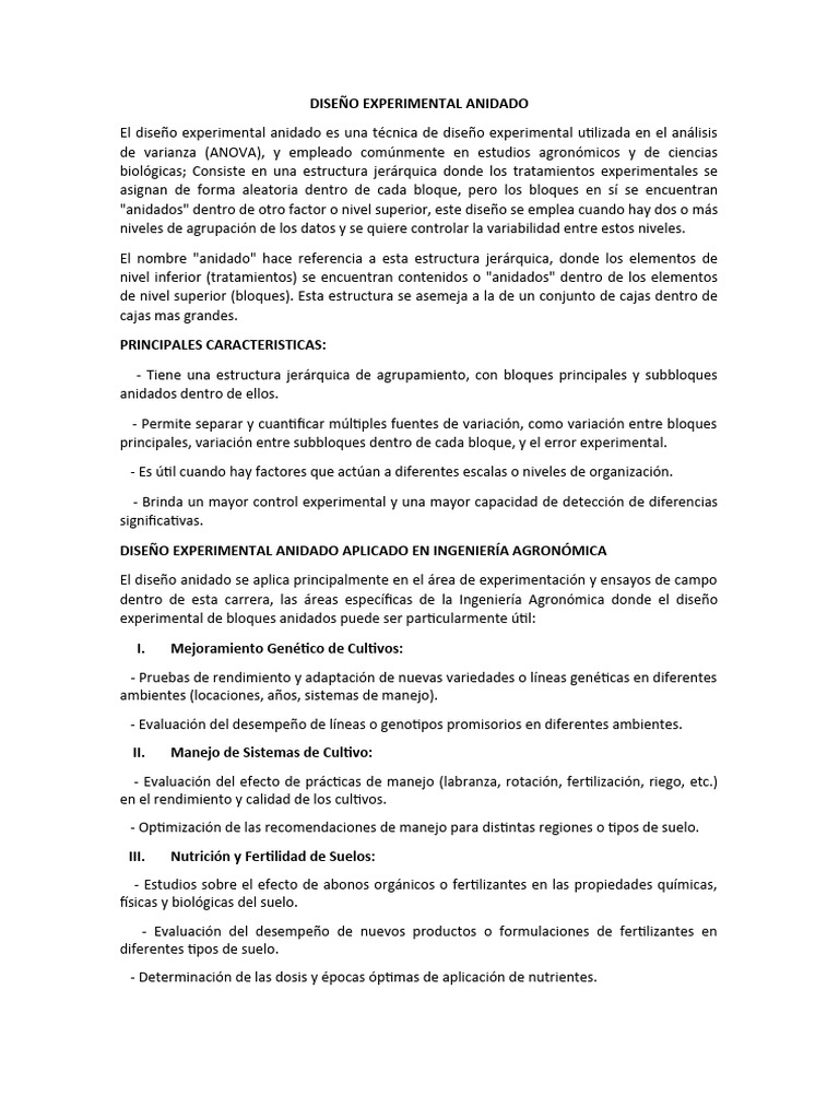 Diseño Experimental Anidado en Agronomía | PDF | Diseño de experimentos ...