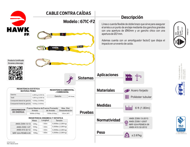 671C-F2 6ft - Doble Gancho-Factor 2 - 1.80 GAMMA | PDF