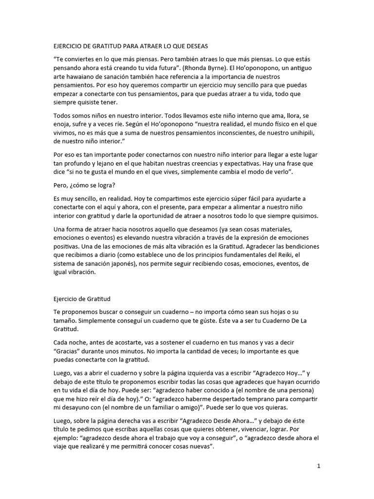 Ejercicio de Gratitud para Atraer Lo Que Deseas | Descargar gratis PDF ...