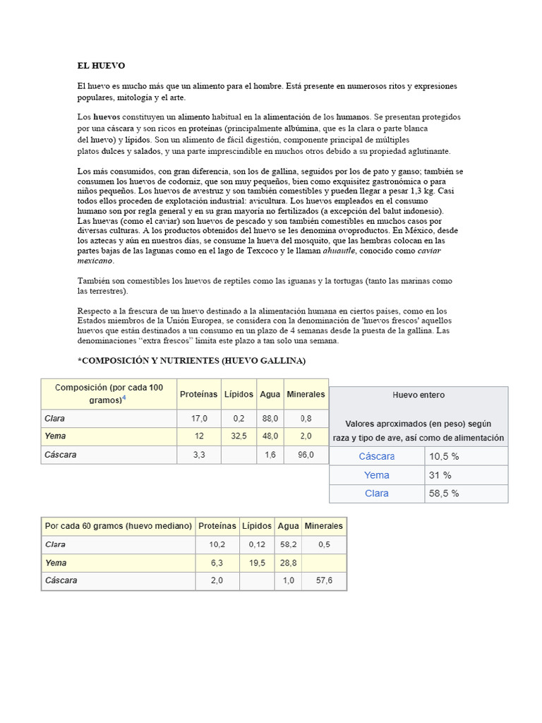 Beneficios y tipos de huevos | PDF | Alimentos