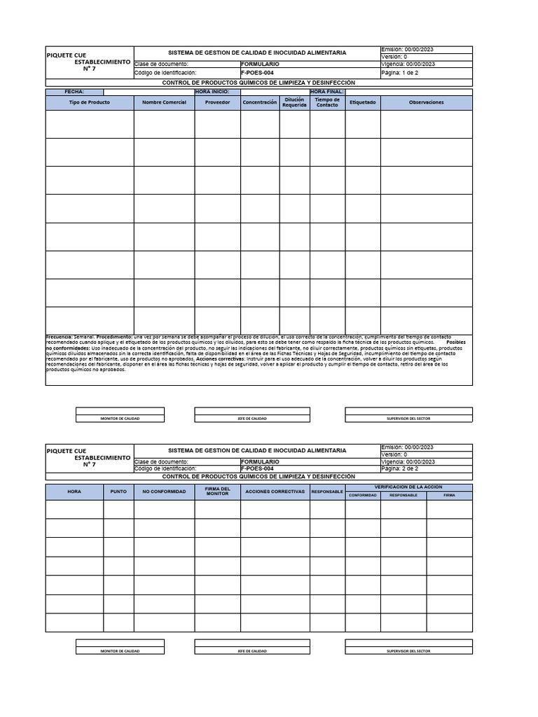 F-POES-004 Control de Productos Quimicos de LyD | PDF | Sistema de ...