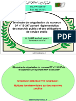 Séminaire de Vulgarisation Du Nouveau DP N°15-247 Portant Réglementation Des Marchés Publics Et Des Délégations de Service Public