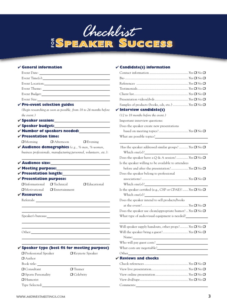 Speaker Checklist PDF Business