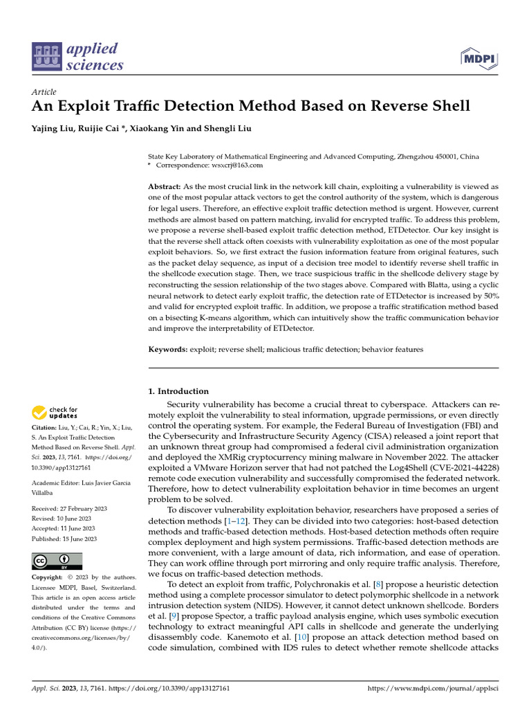 Applied Sciences: An Exploit Traffic Detection Method Based On Reverse ...