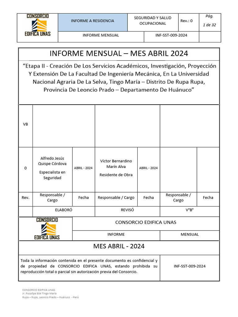Informe Mensual SST - Abril 2024 | PDF | Seguridad y salud ocupacional ...