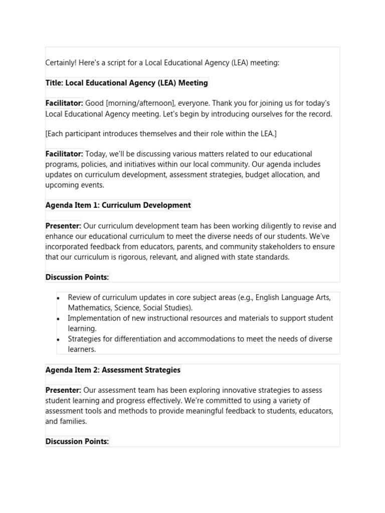 LEA Meeting Agenda and Updates | PDF | Educational Assessment | Curriculum