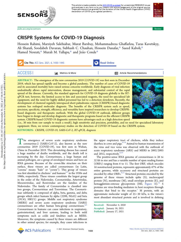 CRISPR Systems For COVID-19 Diagnosis | PDF | Crispr | Virus