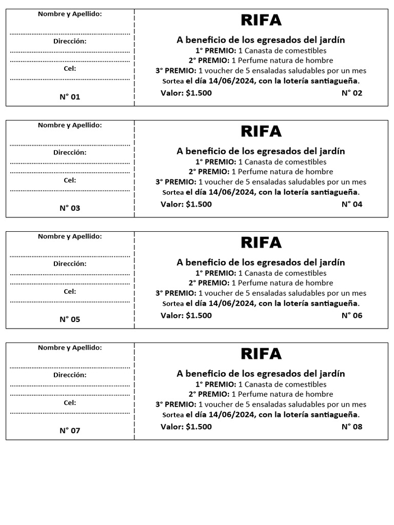 Rifa a Beneficio de Egresados del Jardín | PDF