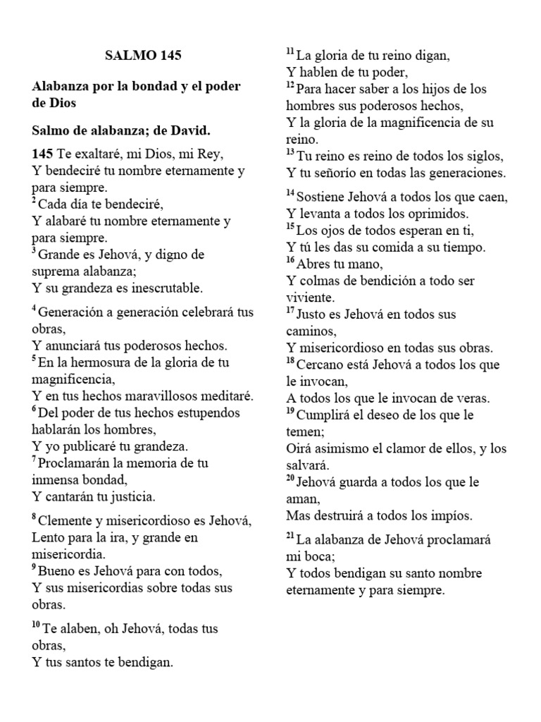 Salmo 145: Alabanza a Dios | PDF | Salmos | Literatura de la sabiduría