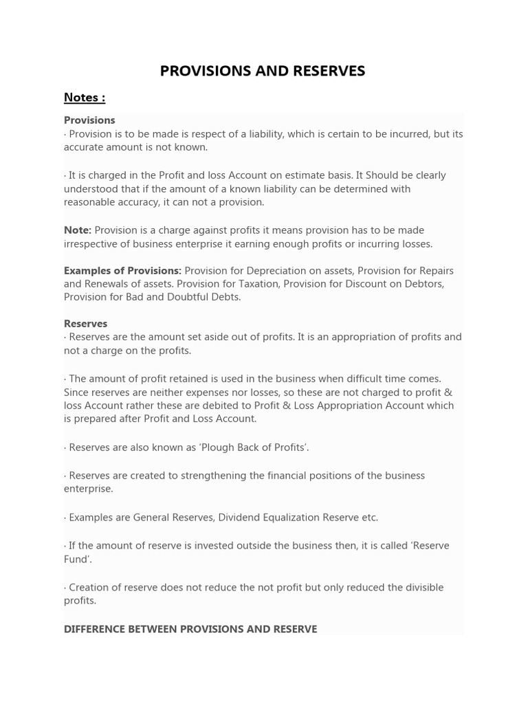 Provisions vs Reserves in Accounting | PDF | Debits And Credits | Dividend