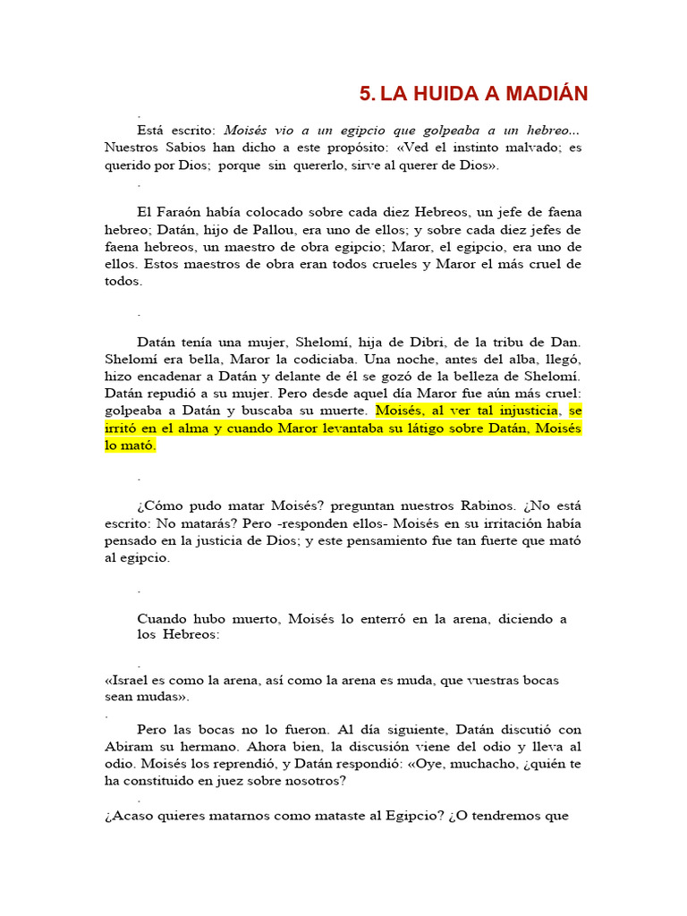 5 La Huida A Madián Pdf Moisés Jacob