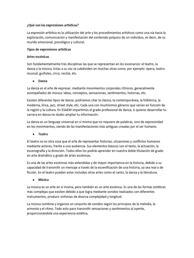 Definición y tipos de expresiones artísticas | PDF | Bailes | Teatro