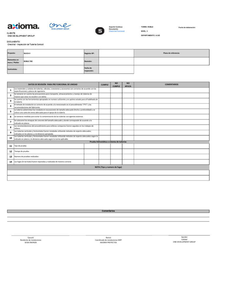 Checklist de Inspección de Tubería | PDF | Tubería (transporte de fluidos)