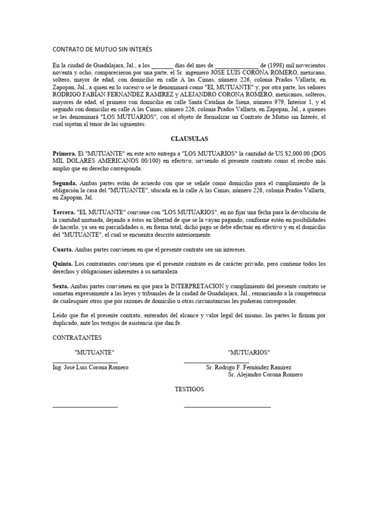 Contrato de Mutuo Sin Interés en Guadalajara | PDF | Justicia | Crimen ...