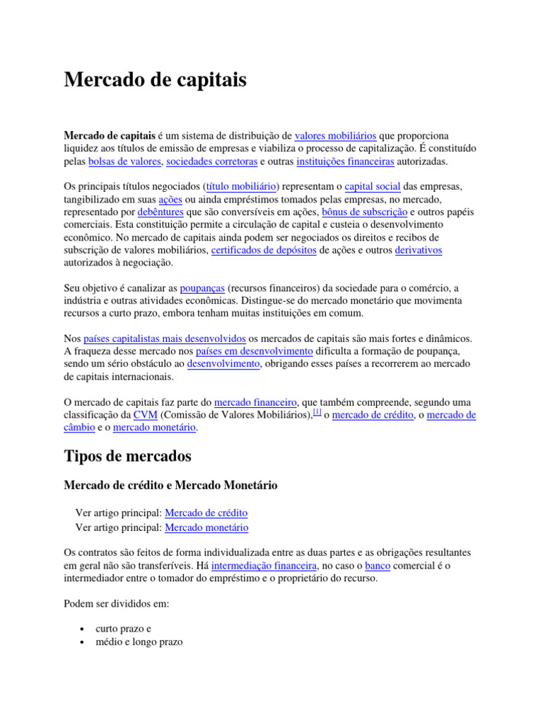 Mercado de Capitais | PDF | Mercado de capital | Setores econômicos