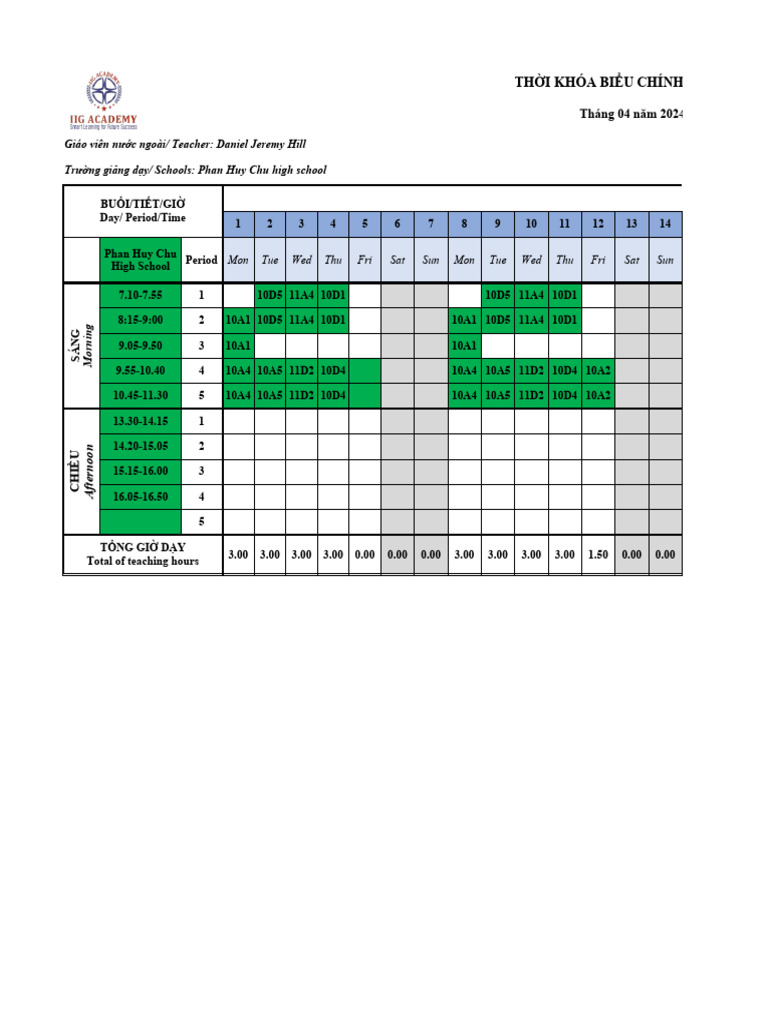 April Teaching Schedule 2024 PDF