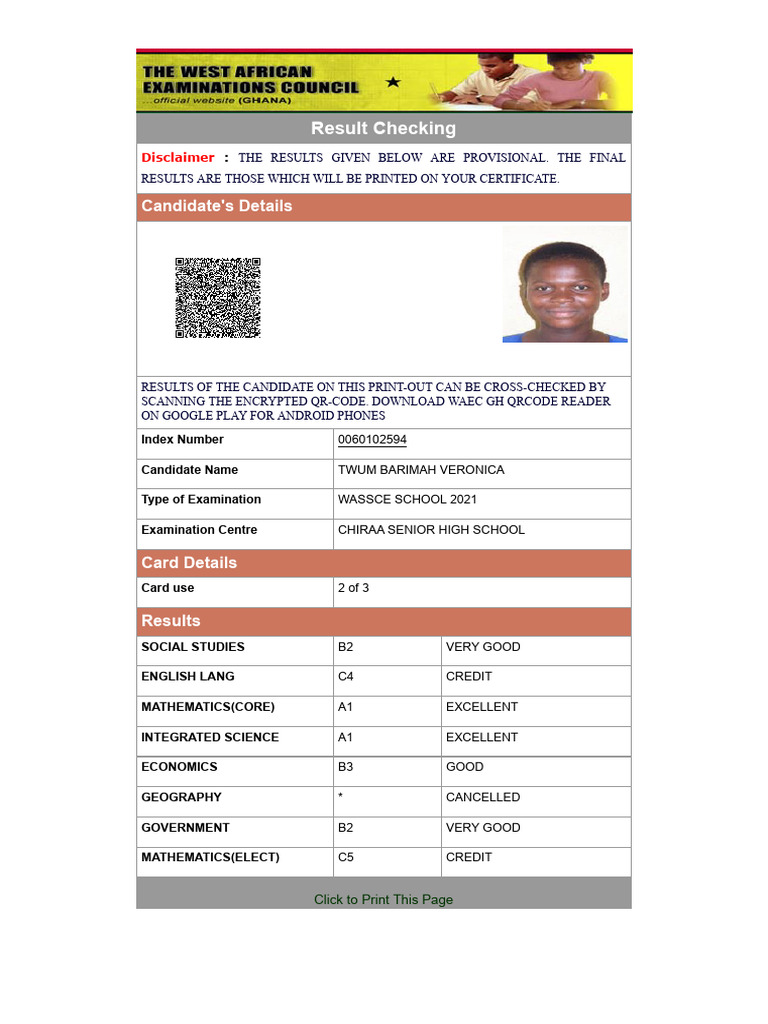 Waecdirect Online Information Service - Results | PDF