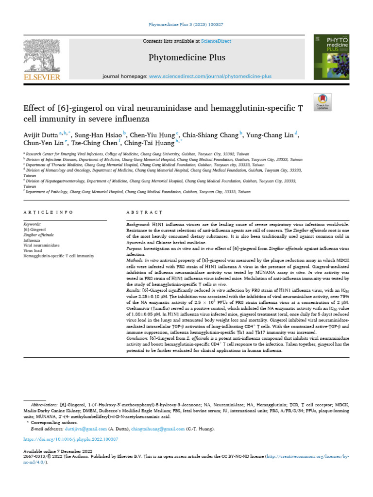 Effect of (6) - Gingerol On Viral Neuraminidase and Hemagglutinin ...